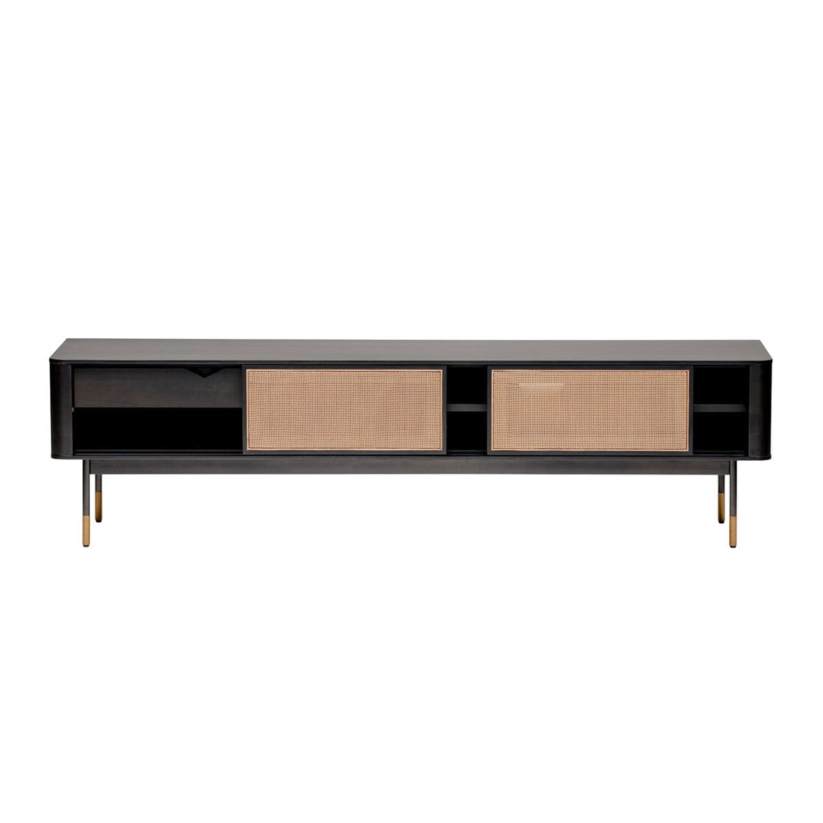 Black Wood and Wicker Media Stand - Homeroots