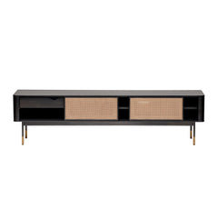 Black Wood and Wicker Media Stand - Homeroots