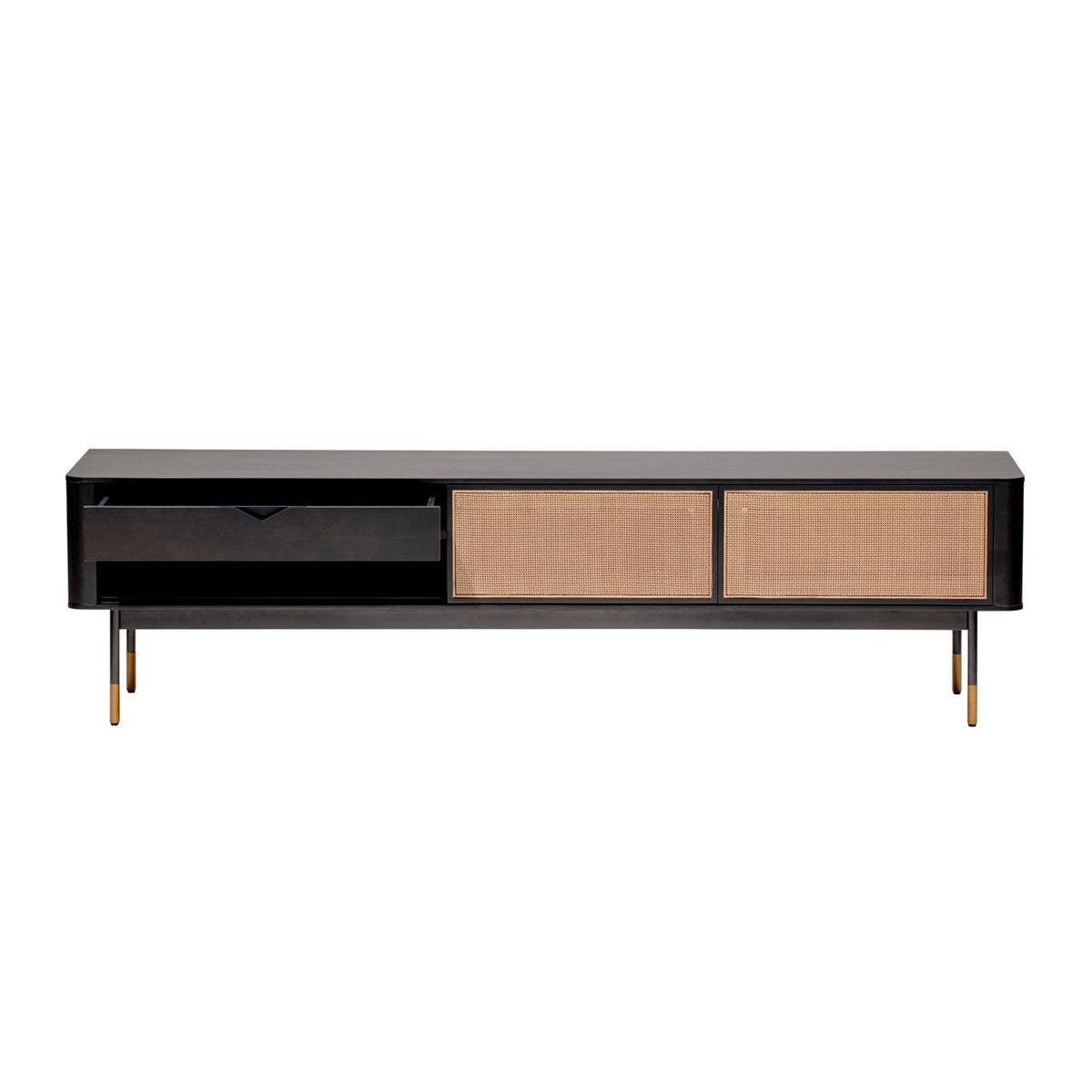 Black Wood and Wicker Media Stand - Homeroots - Flyclothing LLC