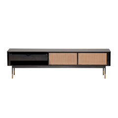 Black Wood and Wicker Media Stand - Homeroots