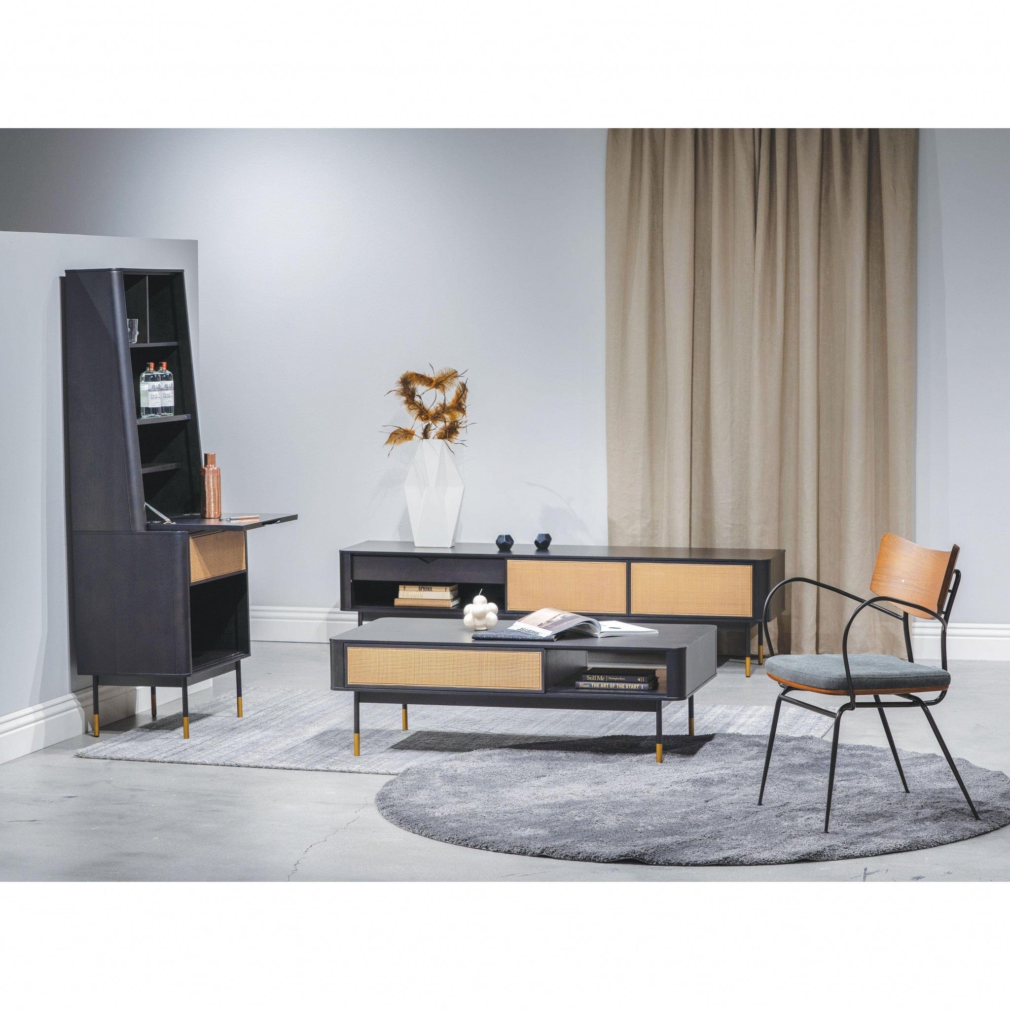 Black Wood and Wicker Media Stand - Homeroots
