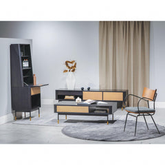Black Wood and Wicker Media Stand - Homeroots