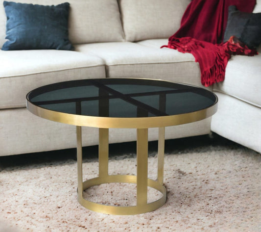 Round Black and Gold Modern Coffee Table - Homeroots