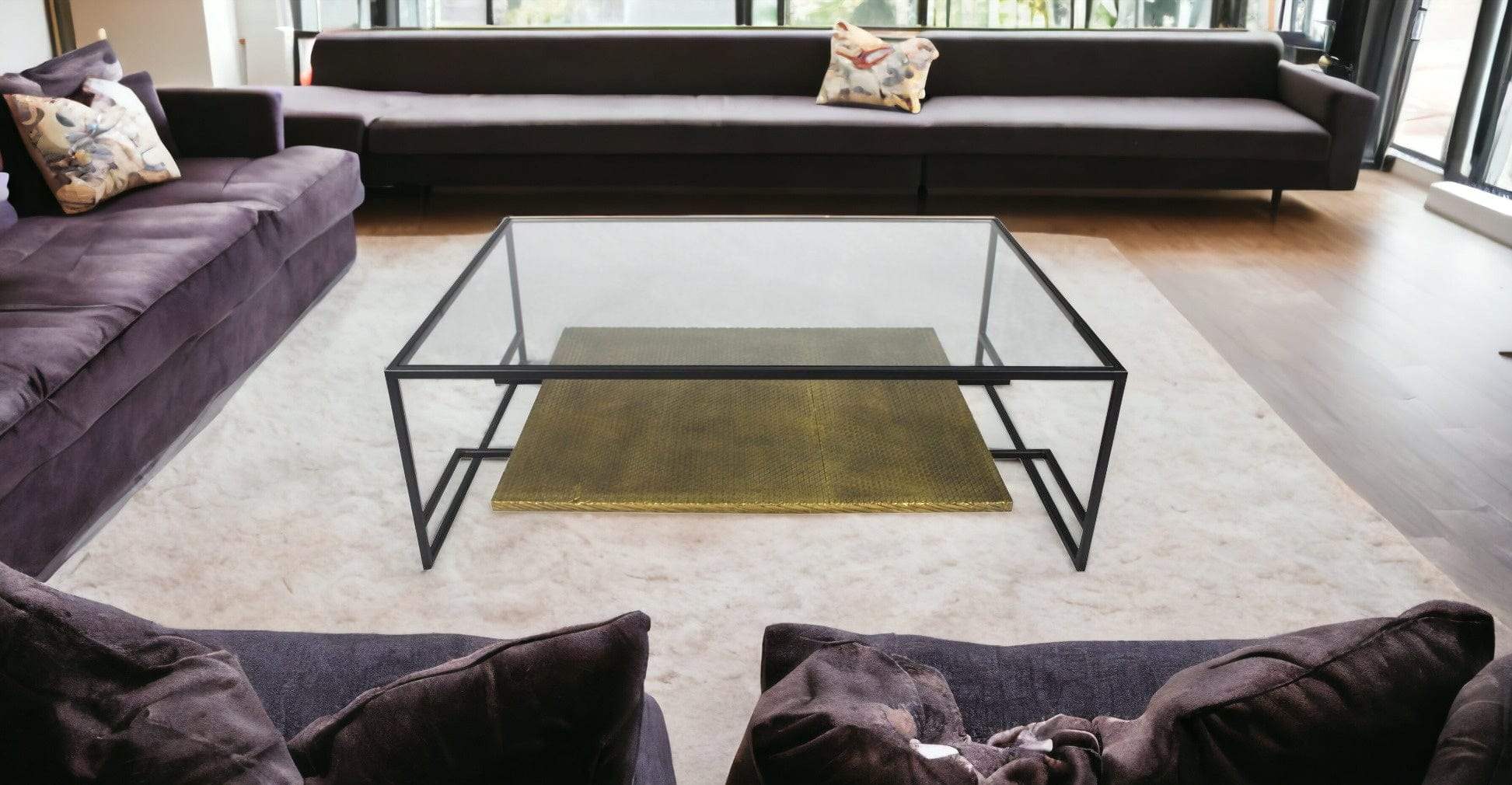 Modern Black and Gold Glass Coffee Table - Homeroots - Flyclothing LLC