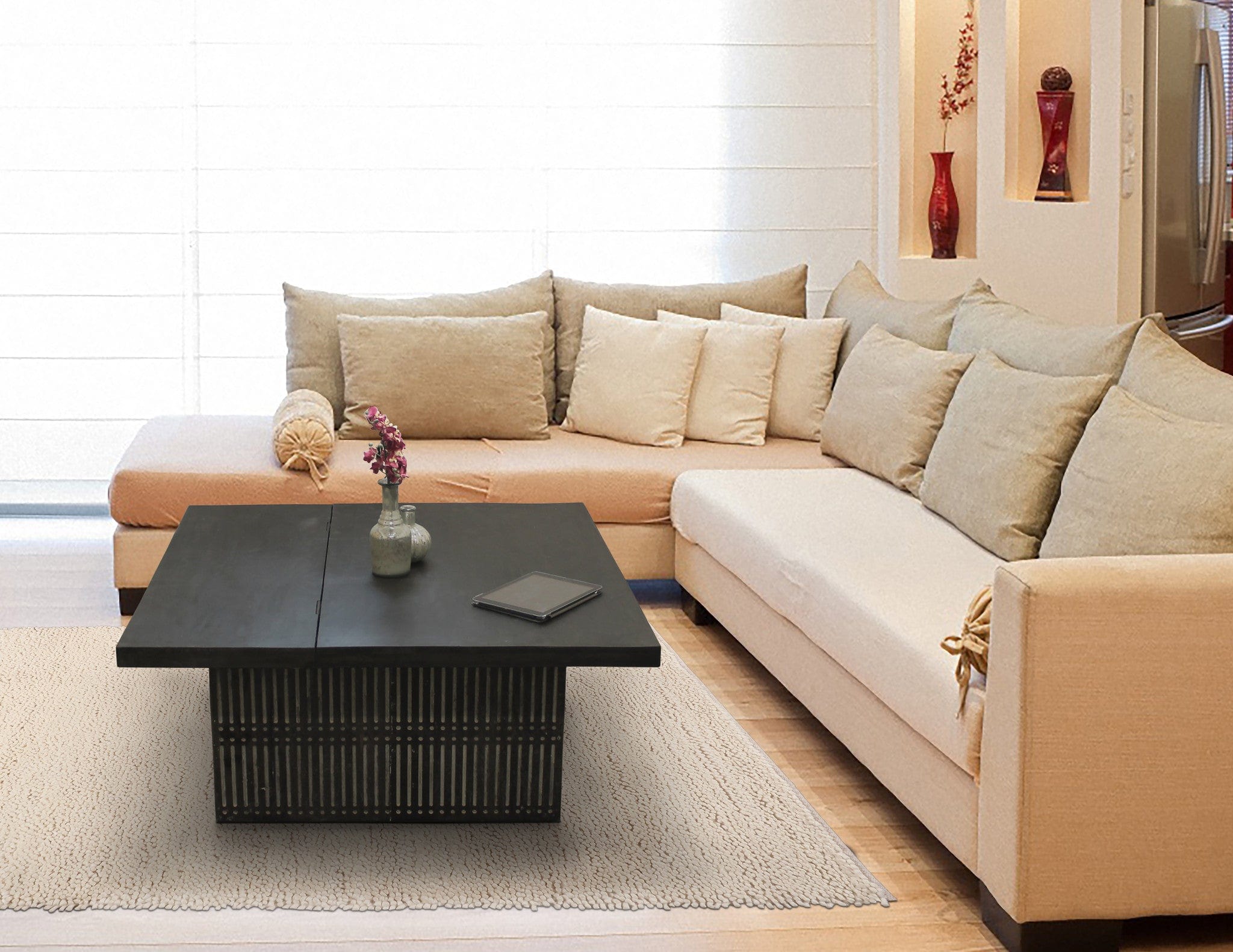 Rustic Brown Carved Wood Storage Coffee Table - Homeroots