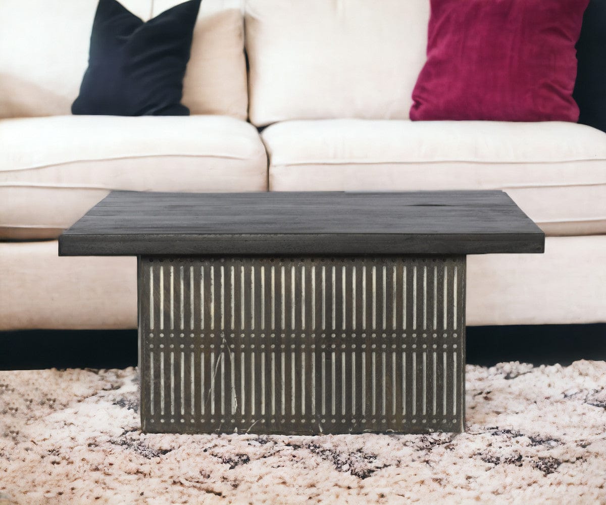 Rustic Brown Carved Wood Storage Coffee Table - Homeroots