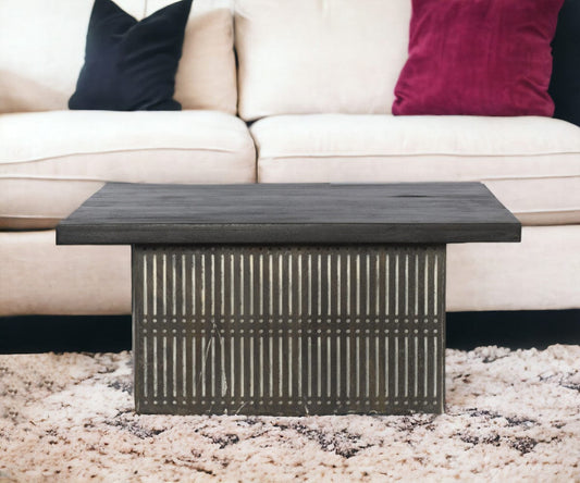 Rustic Brown Carved Wood Storage Coffee Table - Homeroots