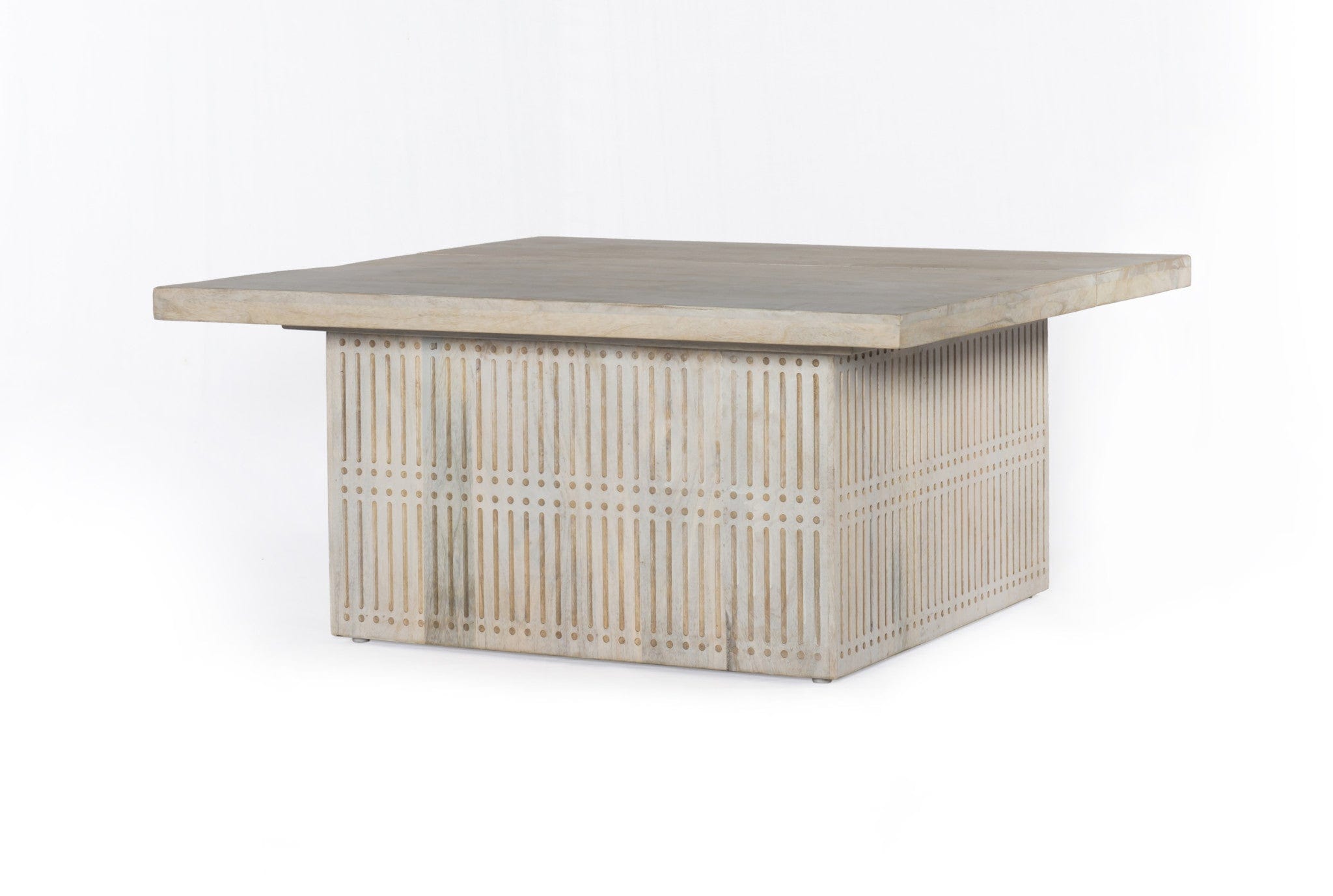 Rustic Graywash Carved Wood Storage Coffee Table - Homeroots