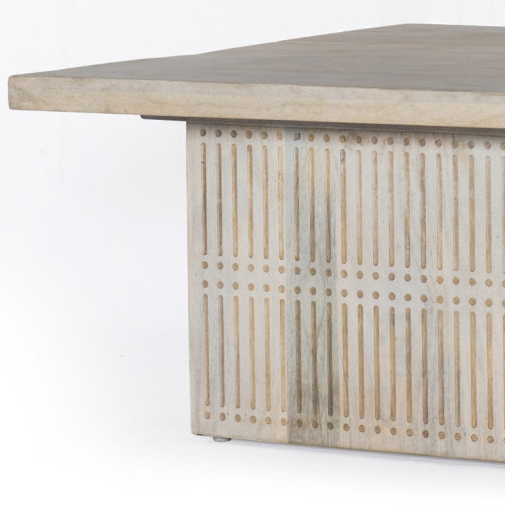Rustic Graywash Carved Wood Storage Coffee Table - Homeroots