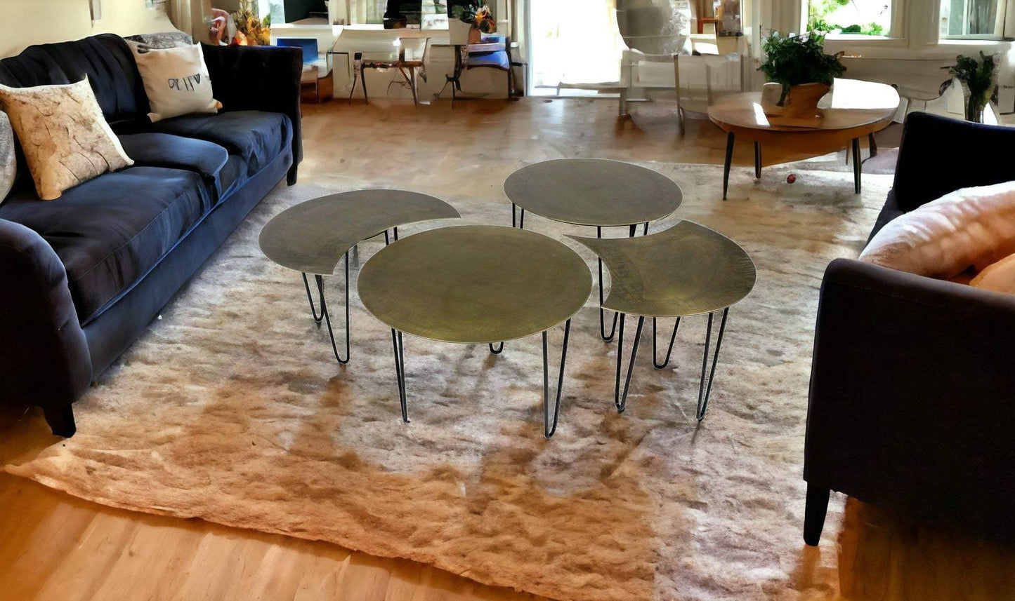 Set of Four Bohemian Gold Cocktail Table Set - Homeroots - Flyclothing LLC