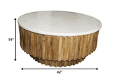 Round Marble Top and Wooden Strips Coffee Table - Homeroots - Flyclothing LLC
