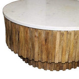 Round Marble Top and Wooden Strips Coffee Table - Homeroots - Flyclothing LLC