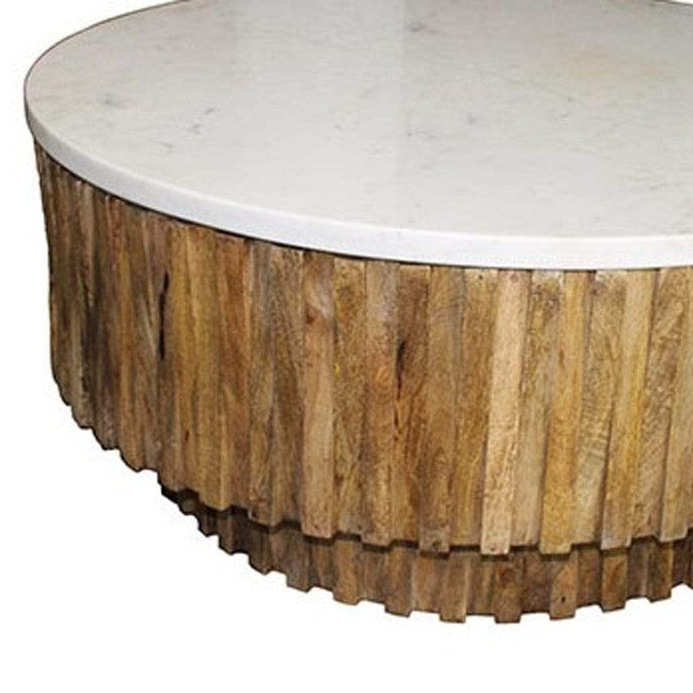 Round Marble Top and Wooden Strips Coffee Table - Homeroots - Flyclothing LLC