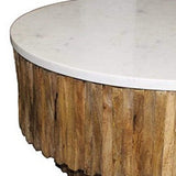 Round Marble Top and Wooden Strips Coffee Table - Homeroots - Flyclothing LLC