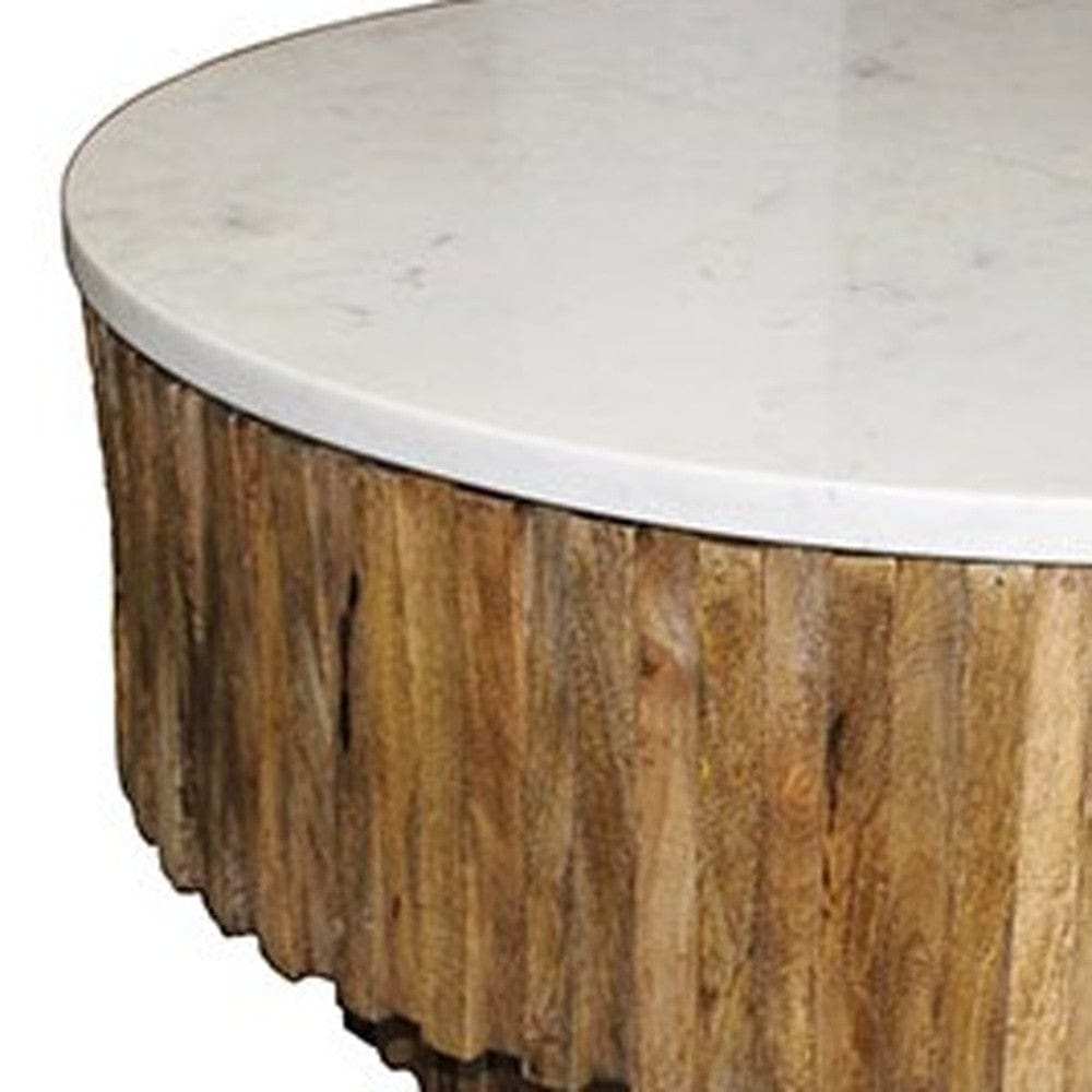 Round Marble Top and Wooden Strips Coffee Table - Homeroots - Flyclothing LLC