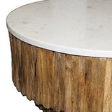 Round Marble Top and Wooden Strips Coffee Table - Homeroots