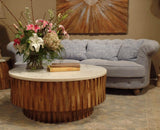 Round Marble Top and Wooden Strips Coffee Table - Homeroots - Flyclothing LLC