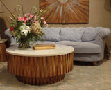 Round Marble Top and Wooden Strips Coffee Table - Homeroots - Flyclothing LLC