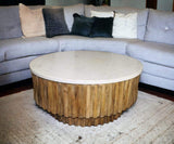 Round Marble Top and Wooden Strips Coffee Table - Homeroots - Flyclothing LLC