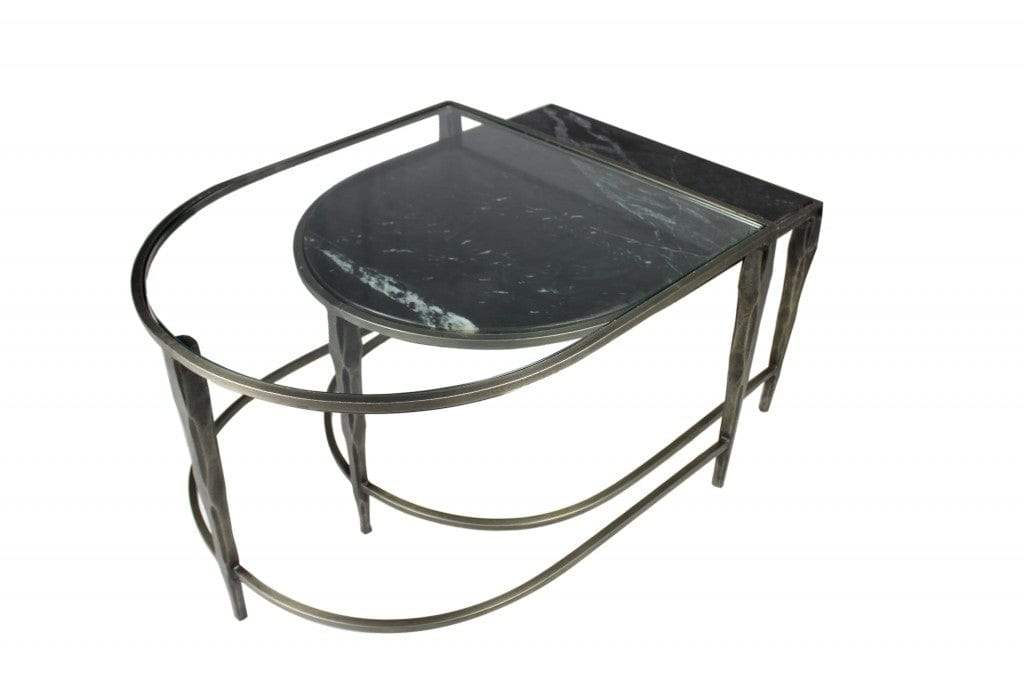 Set of 2 Black Marble Top and Glass Coffee Tables - Homeroots - Flyclothing LLC