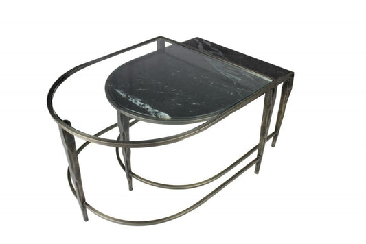 Set of 2 Black Marble Top and Glass Coffee Tables - Homeroots