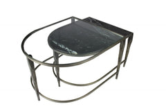 Set of 2 Black Marble Top and Glass Coffee Tables - Homeroots