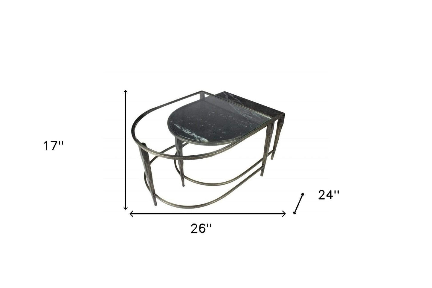 Set of 2 Black Marble Top and Glass Coffee Tables - Homeroots - Flyclothing LLC