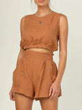 Round Neck Sleeveless Top and Shorts Set - Trendsi - Flyclothing LLC