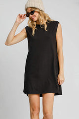 Umgee Round Neck Sleeveless High-Low Curved Hemline Mini Dress - Trendsi - Flyclothing LLC