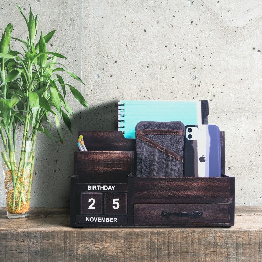 Black Rustic Wood Desk or Counter Organizer - Homeroots