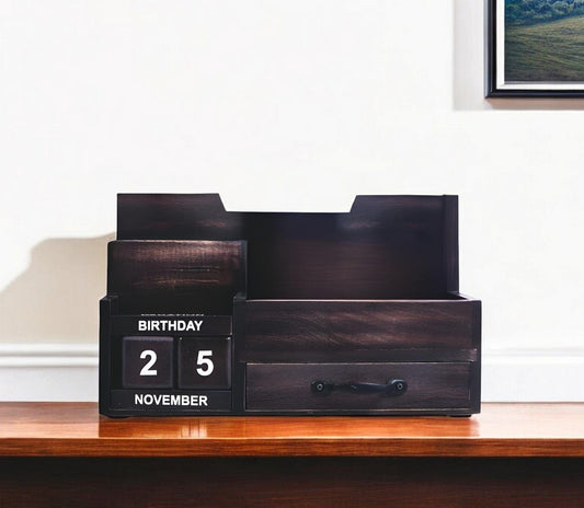 Black Rustic Wood Desk or Counter Organizer - Homeroots