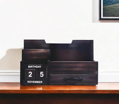 Black Rustic Wood Desk or Counter Organizer - Homeroots