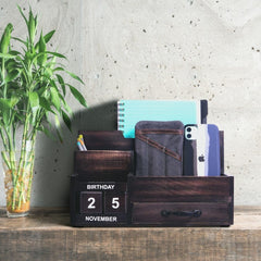 Black Rustic Wood Desk or Counter Organizer - Homeroots