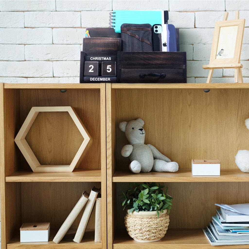 Black Rustic Wood Desk or Counter Organizer - Homeroots