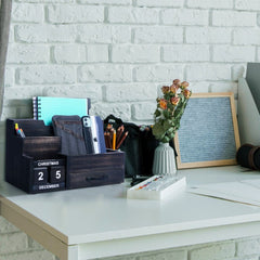 Black Rustic Wood Desk or Counter Organizer - Homeroots