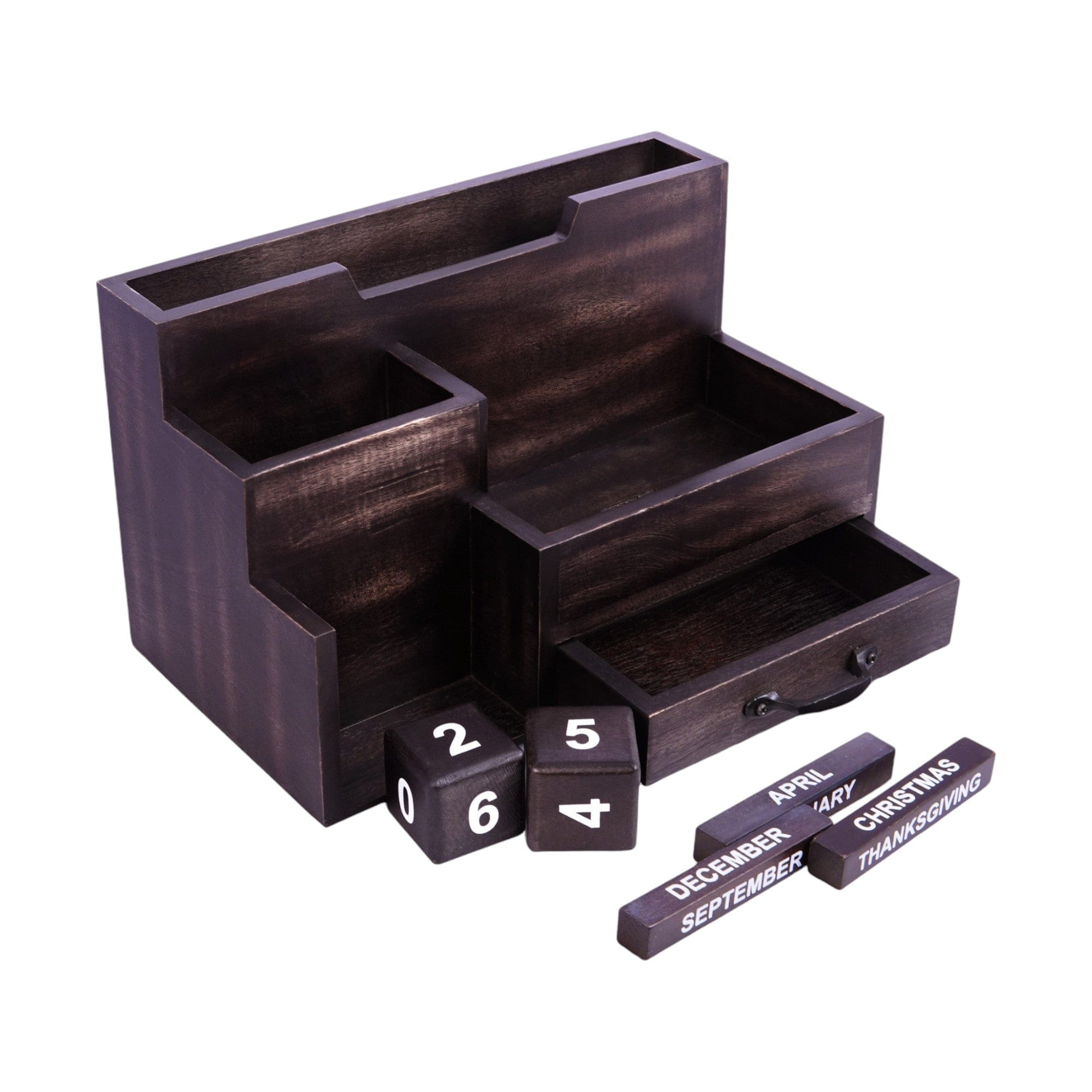 Black Rustic Wood Desk or Counter Organizer - Homeroots