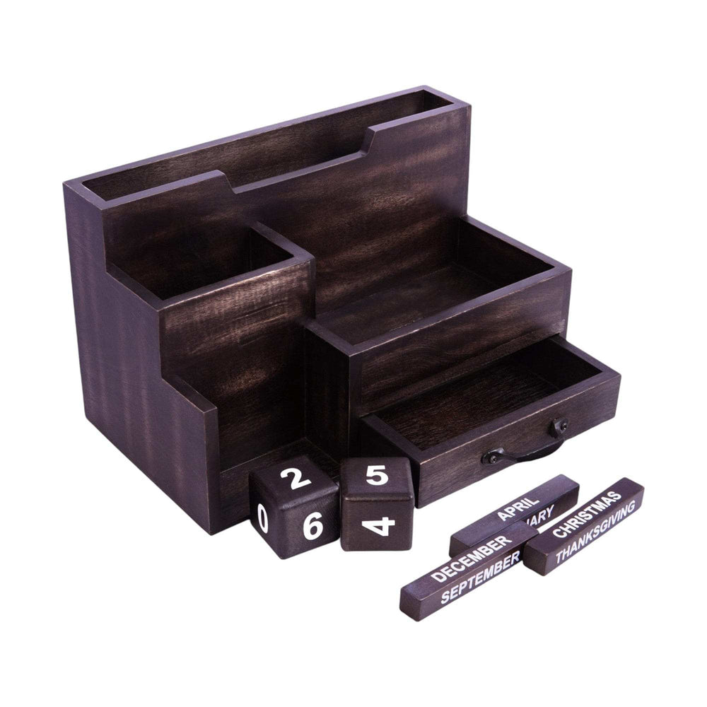 Black Rustic Wood Desk or Counter Organizer - Homeroots - Flyclothing LLC