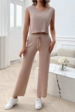 Ribbed Round Neck Top and Pants Set - Trendsi - Flyclothing LLC