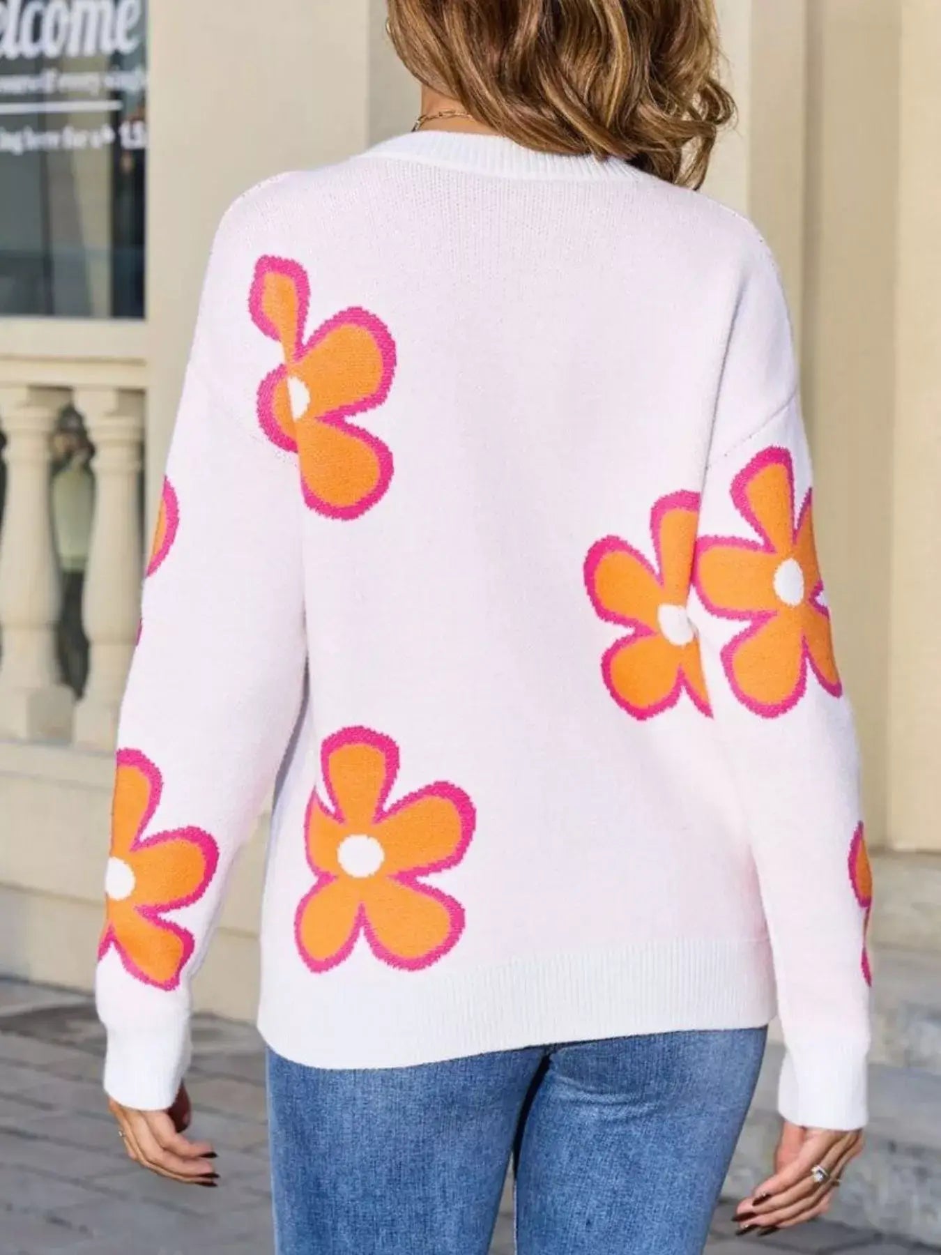Floral Crew Neck Sweater - Trendsi - Flyclothing LLC