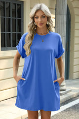 Florira Short Sleeve Mini Dress with Pockets - Trendsi - Flyclothing LLC