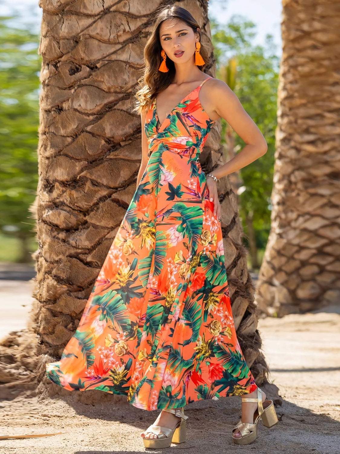 Twisted Printed V-Neck Cami Dress - Trendsi - Flyclothing LLC