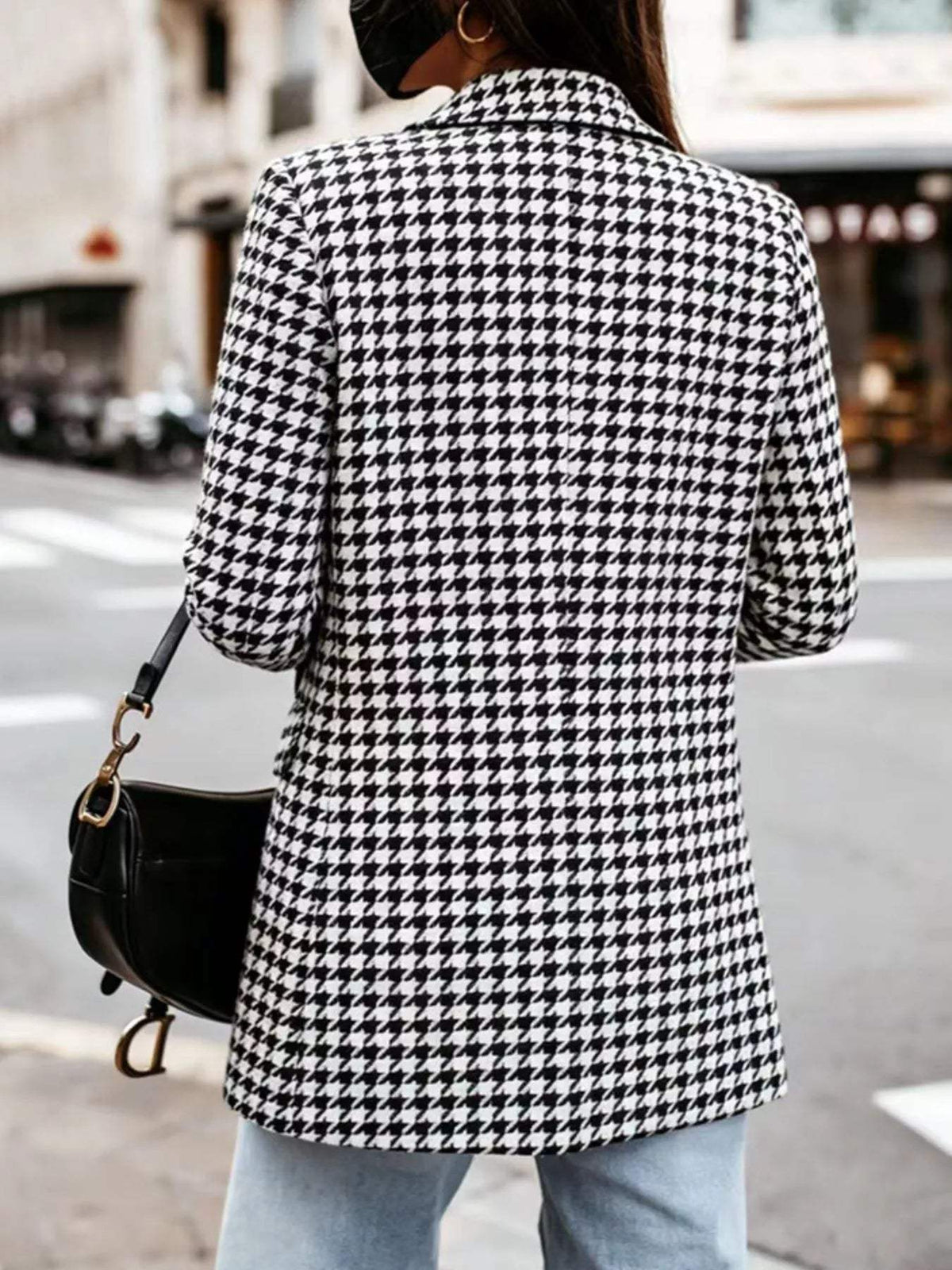 Classic Houndstooth Double-Breasted Blazer - Trendsi - Flyclothing LLC
