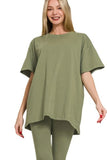 Zenana Cotton Round Neck Top & Legging Set - Trendsi