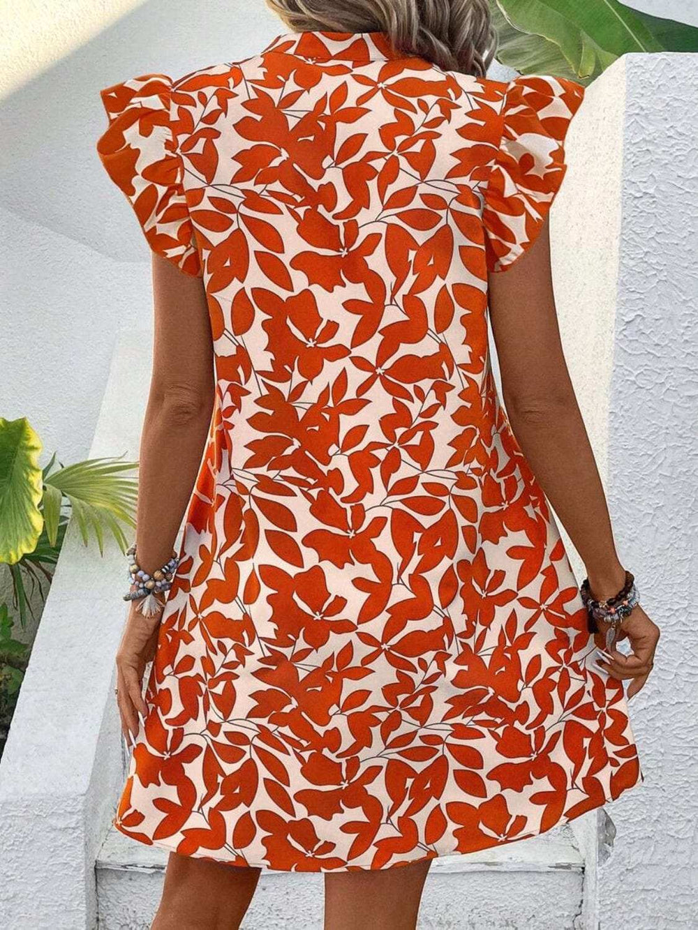 Printed Notched Cap Sleeve Mini Dress - Trendsi - Flyclothing LLC