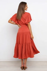 Tied Tiered Short Sleeve Midi Dress - Trendsi - Flyclothing LLC