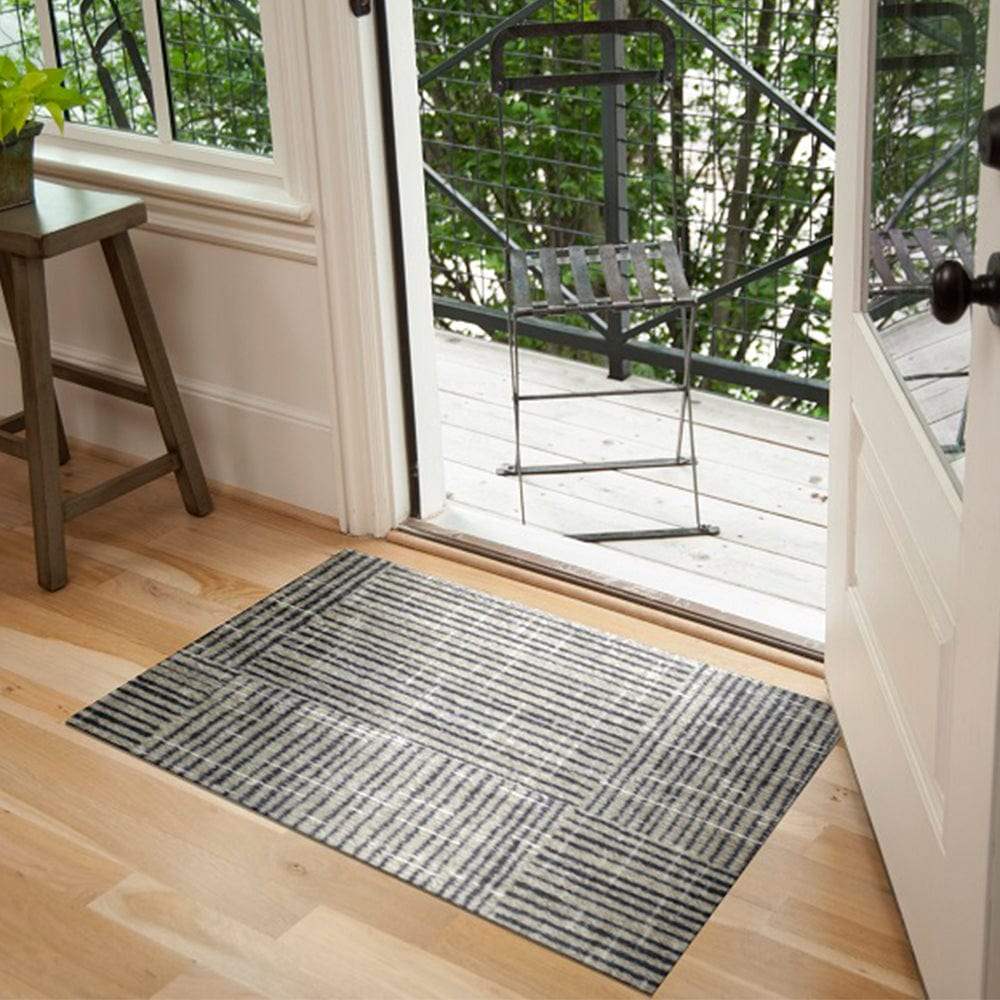 2' X 4' Modern Geo Lines in Squares Washable Floor Mat - Homeroots - Flyclothing LLC