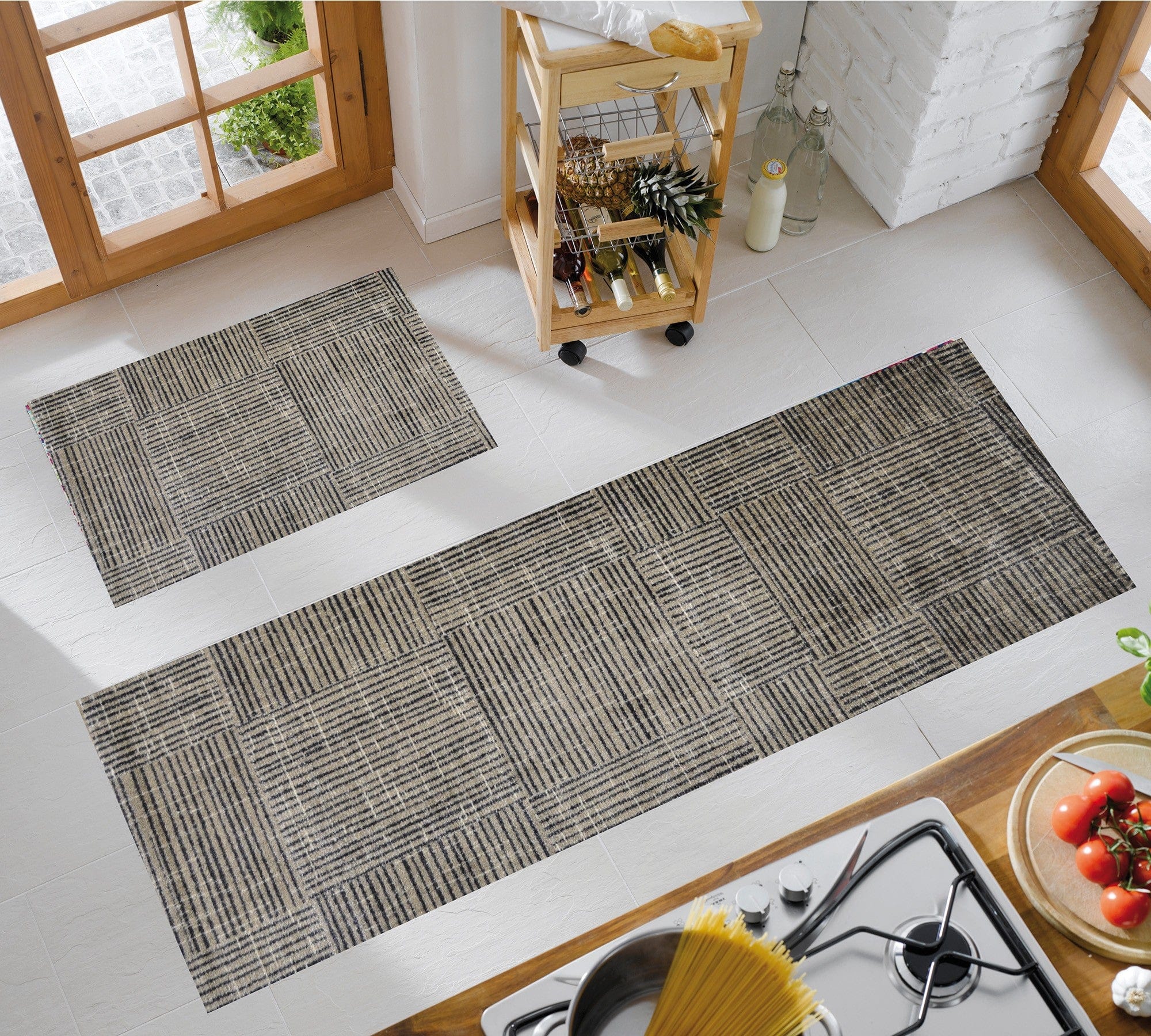 2' X 6' Modern Geo Lines in Squares Washable Runner Rug - Homeroots