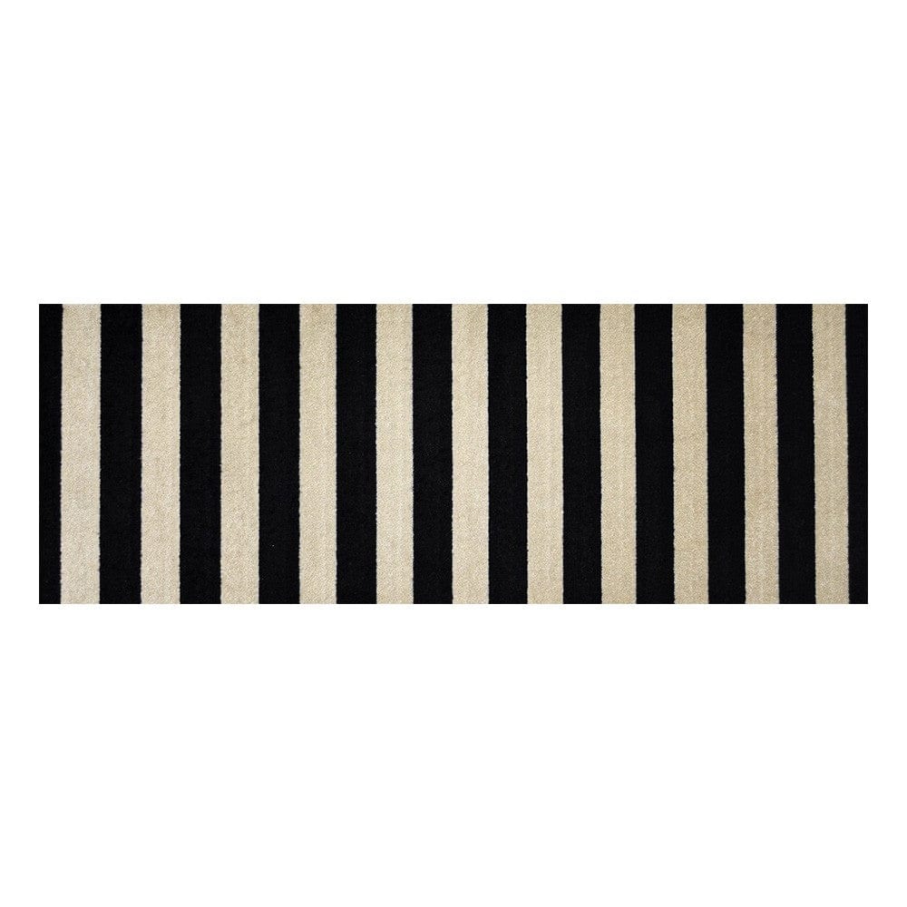 2' X 6' Black and Tan Wide Stripe Washable Runner Rug - Homeroots