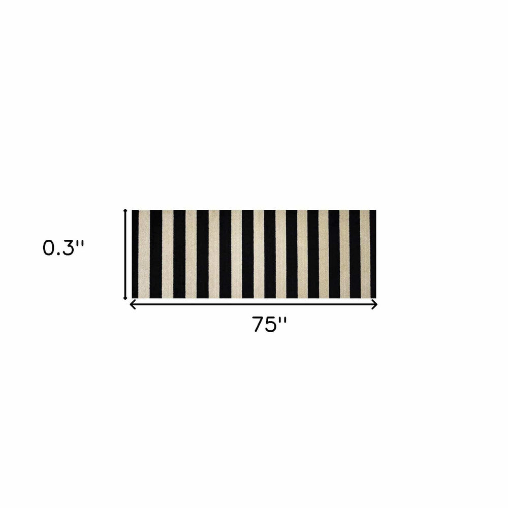 2' X 6' Black and Tan Wide Stripe Washable Runner Rug - Homeroots - Flyclothing LLC