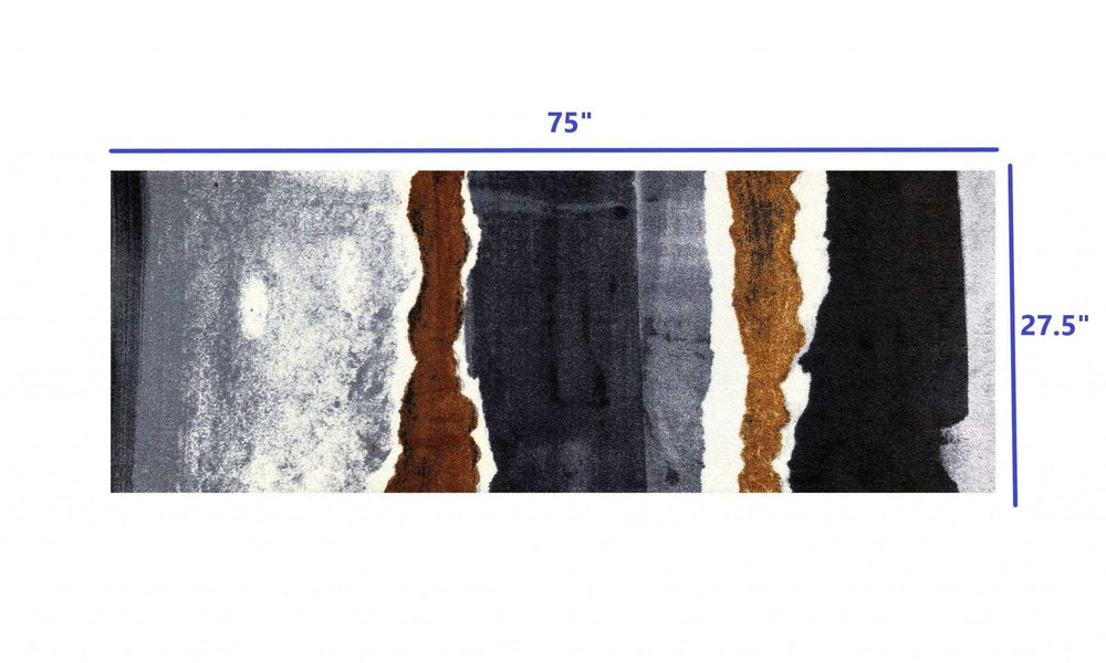 2' X 6' Gray and Brown Abstract Southwest Washable Runner Rug - Homeroots - Flyclothing LLC